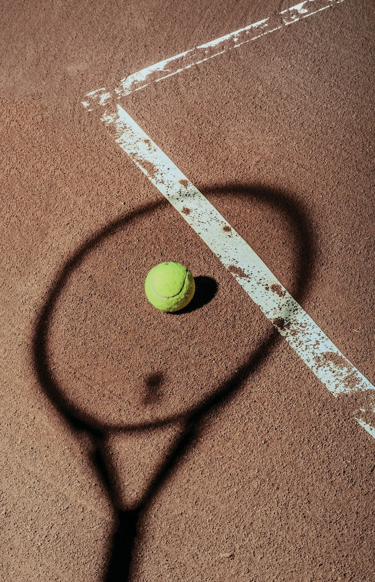 Tennisbal met schaduw van tennisracket